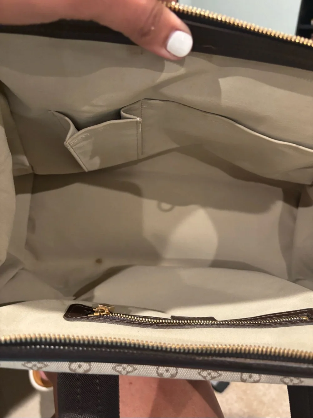Louis Vuitton Cream Monogram Satchel with Dark Brown Trim